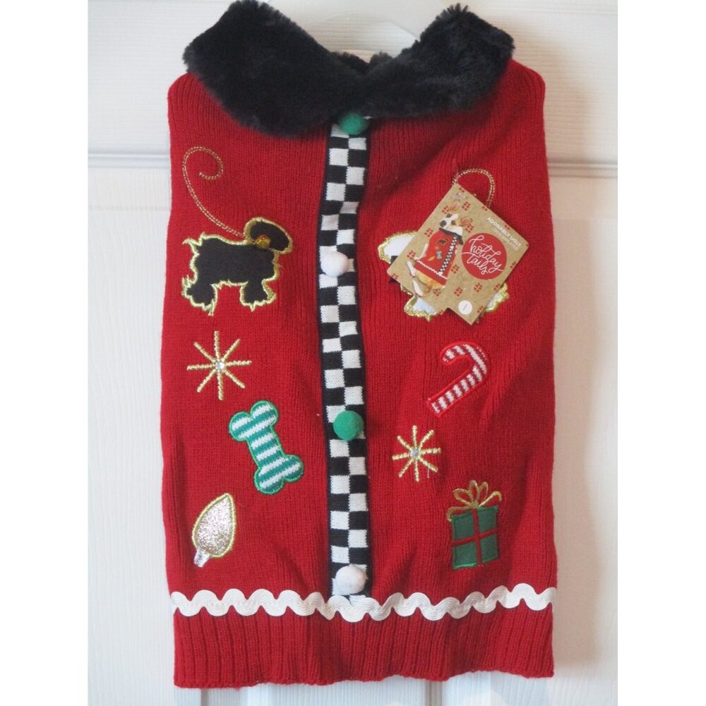 Holiday Tails Adorable Ugly Dog Sweater Size Large 17" to 19" Neck to Tail New